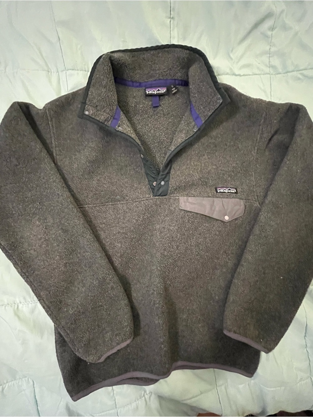 Patagonia unisex vintage, 1991 Charcoal Gray Snap-Placket Fleece Pullover,